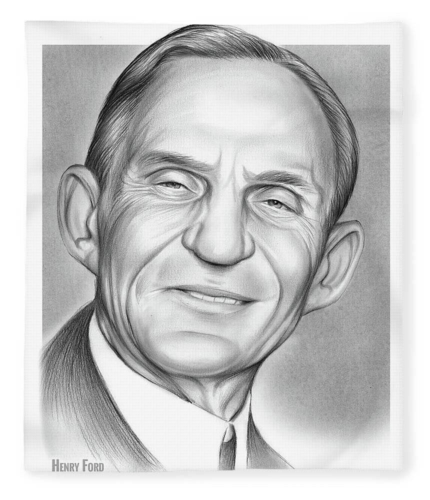 Henry Ford Fleece Blanket featuring the drawing Henry Ford by Greg Joens
