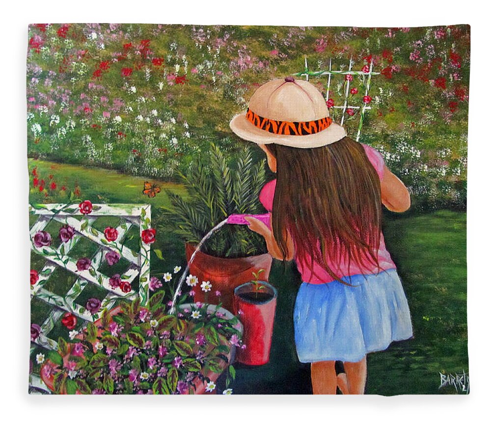 Flowers Fleece Blanket featuring the painting Her Secret Garden by Gloria E Barreto-Rodriguez