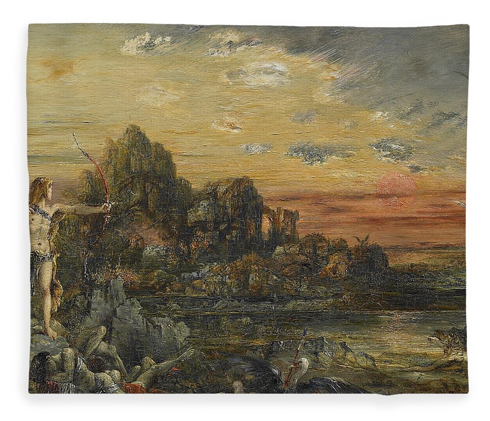 Gustave Moreau Fleece Blanket featuring the painting Hercules and the Stymphalian Birds by Gustave Moreau