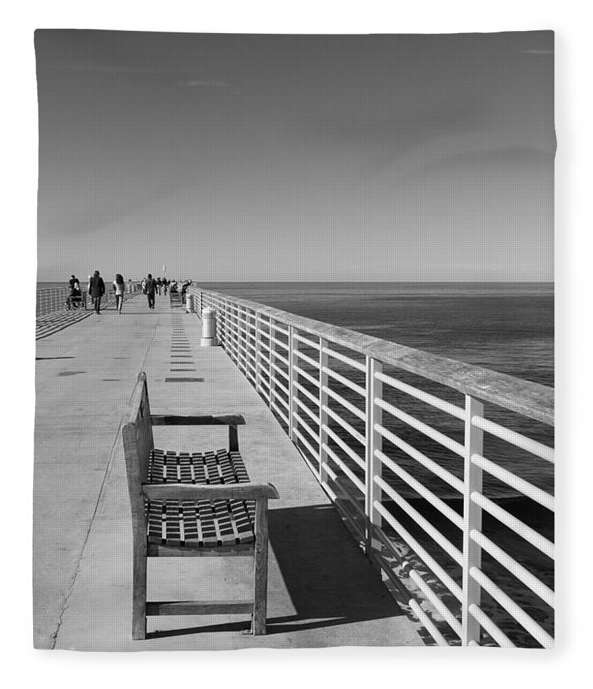 Pier Fleece Blanket featuring the photograph Hermosa Beach Seat by Ana V Ramirez