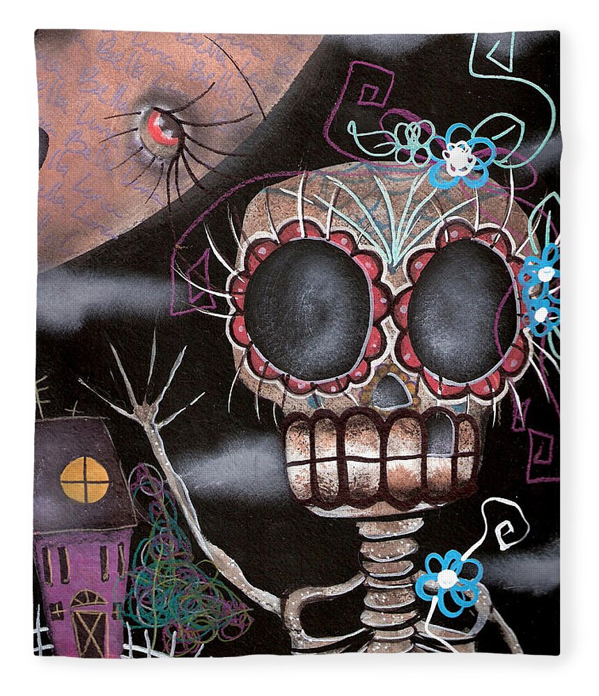 Day Of The Dead Fleece Blanket featuring the painting HI by Abril Andrade