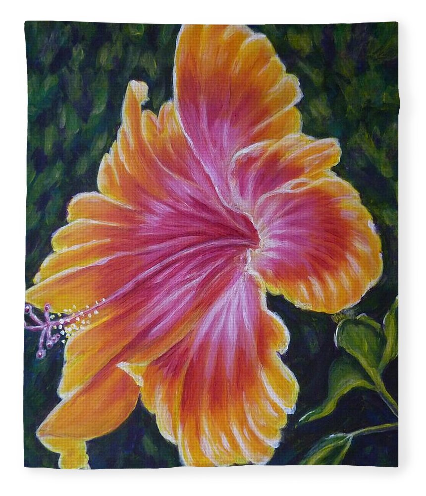 Hybiscus Fleece Blanket featuring the painting Hibiscus by Amelie Simmons