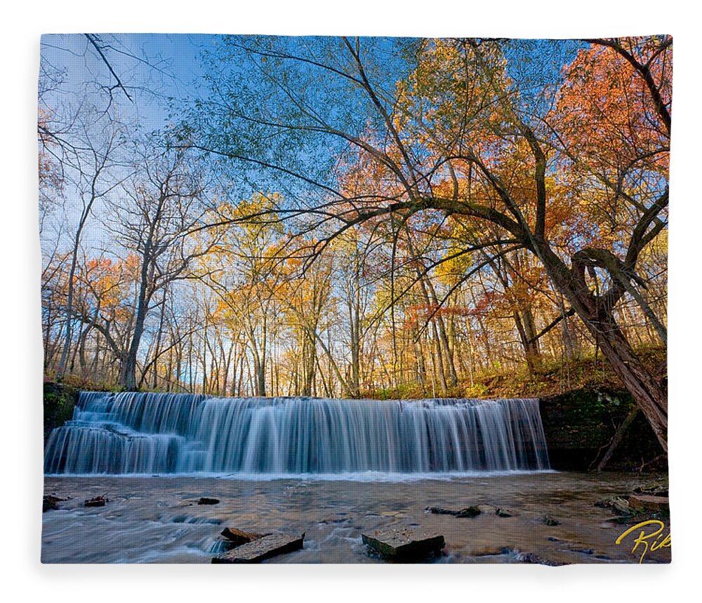 Autumn Fleece Blanket featuring the photograph Hidden Falls in Autumn at full flow by Rikk Flohr