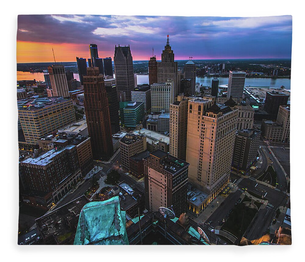Detroit Fleece Blanket featuring the photograph High mornings in downtown Detroit... by Jay Smith