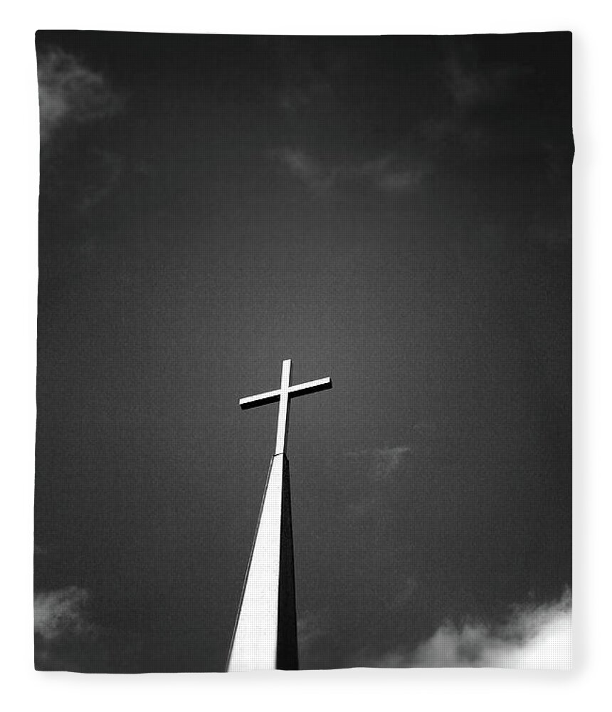 Church Fleece Blanket featuring the photograph Higher to Heaven - Black and White Photography by Linda Woods by Linda Woods