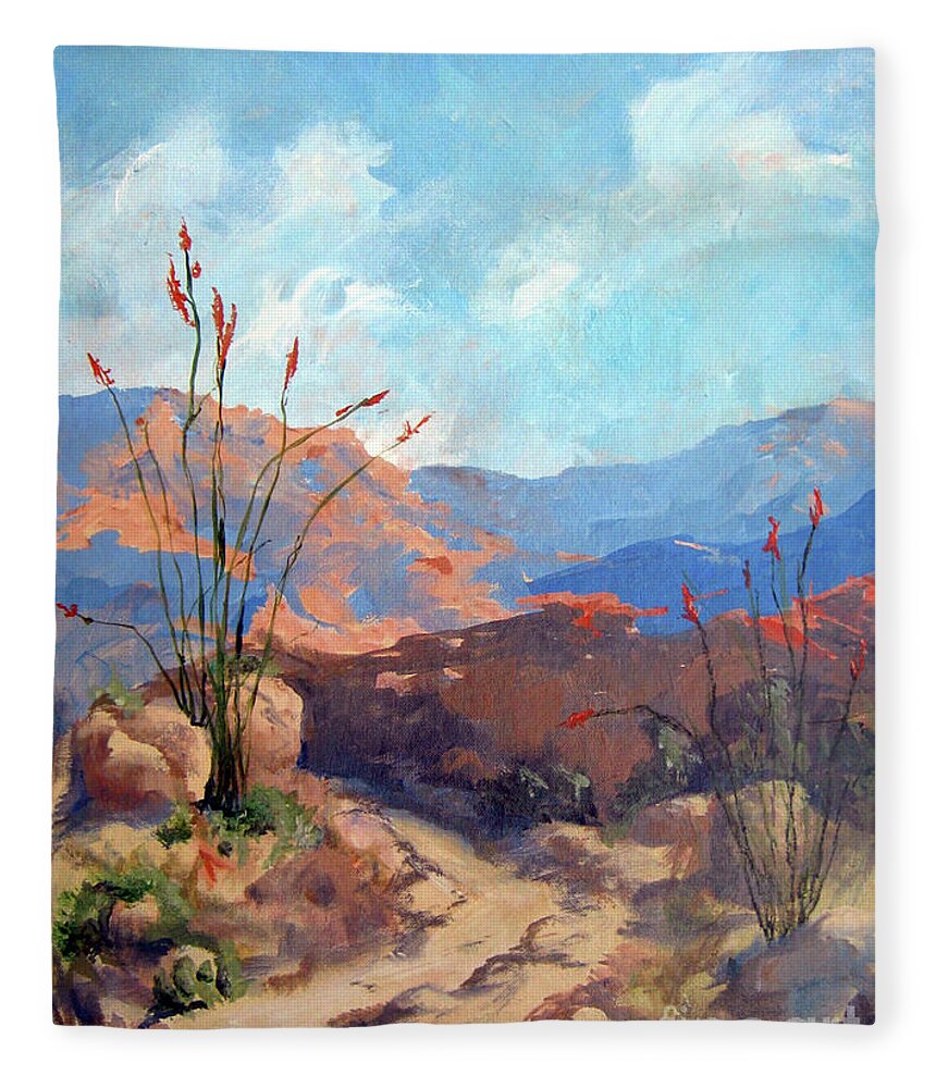 Framed Desert Scape Fleece Blanket featuring the painting Hiking the Santa Rosa Mountains by Maria Hunt