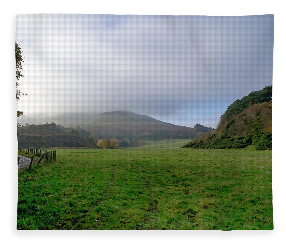 Pentlands Fleece Blanket featuring the photograph Hill tops in mist. by Elena Perelman