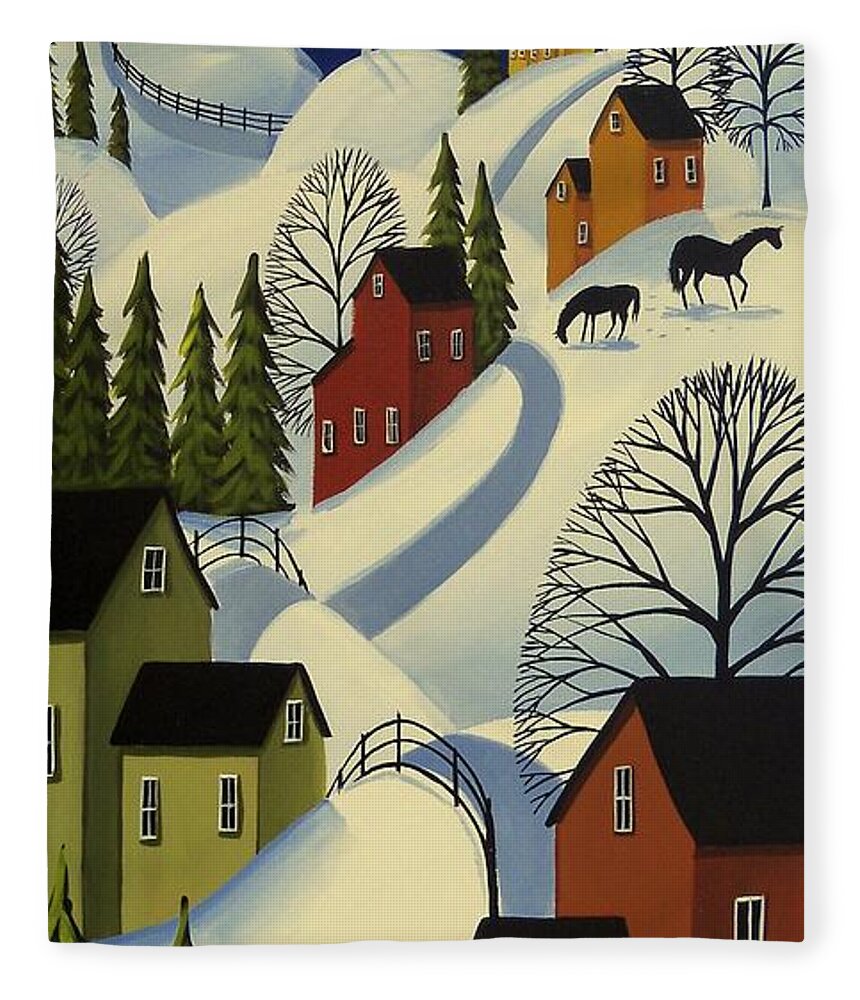 Winter Fleece Blanket featuring the painting Hills Of Winter - snow landscape by Debbie Criswell