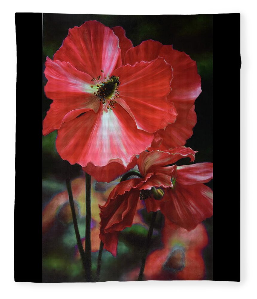 Flowers Fleece Blanket featuring the painting Red Himalayan Poppy by Lynne Pittard