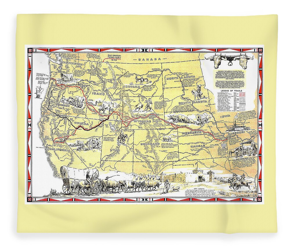 Trail Map Fleece Blanket featuring the photograph Historic Pioneer Trails Map 1843-1866 by Charles Robinson