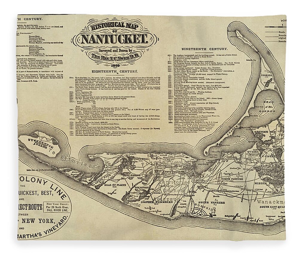 Nantucket Fleece Blanket featuring the digital art Historical Map of Nantucket from 1602-1886 by Toby McGuire