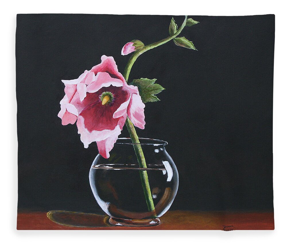 Flower Fleece Blanket featuring the painting Hollyhock by Donna Tucker
