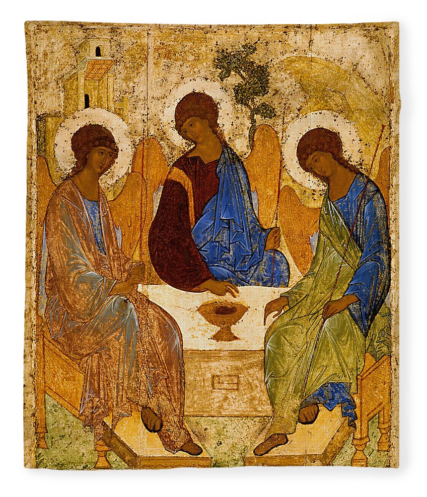 Andrei Rublev Fleece Blanket featuring the painting Holy Trinity. Troitsa by Andrei Rublev