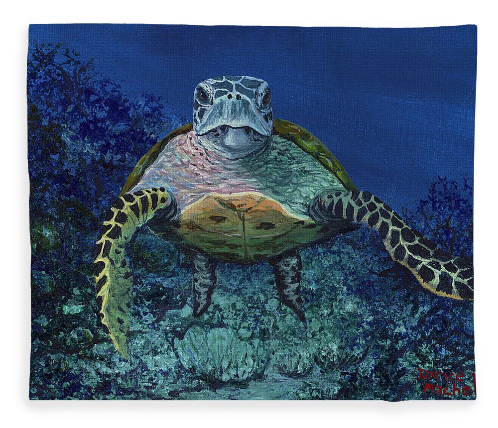 Hawaiian Green Sea Turtle Fleece Blanket featuring the painting Home Of The Honu by Darice Machel McGuire