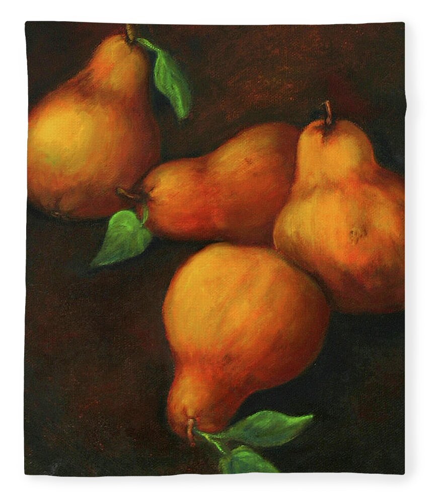 Pear Paintings Fleece Blanket featuring the painting Honey Pears by Portraits By NC