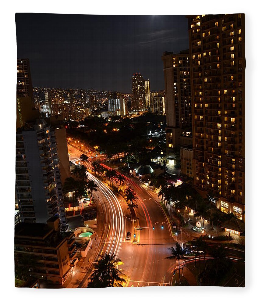 Hawaii Fleece Blanket featuring the photograph Honolulu at Night 2 by Amy Fose