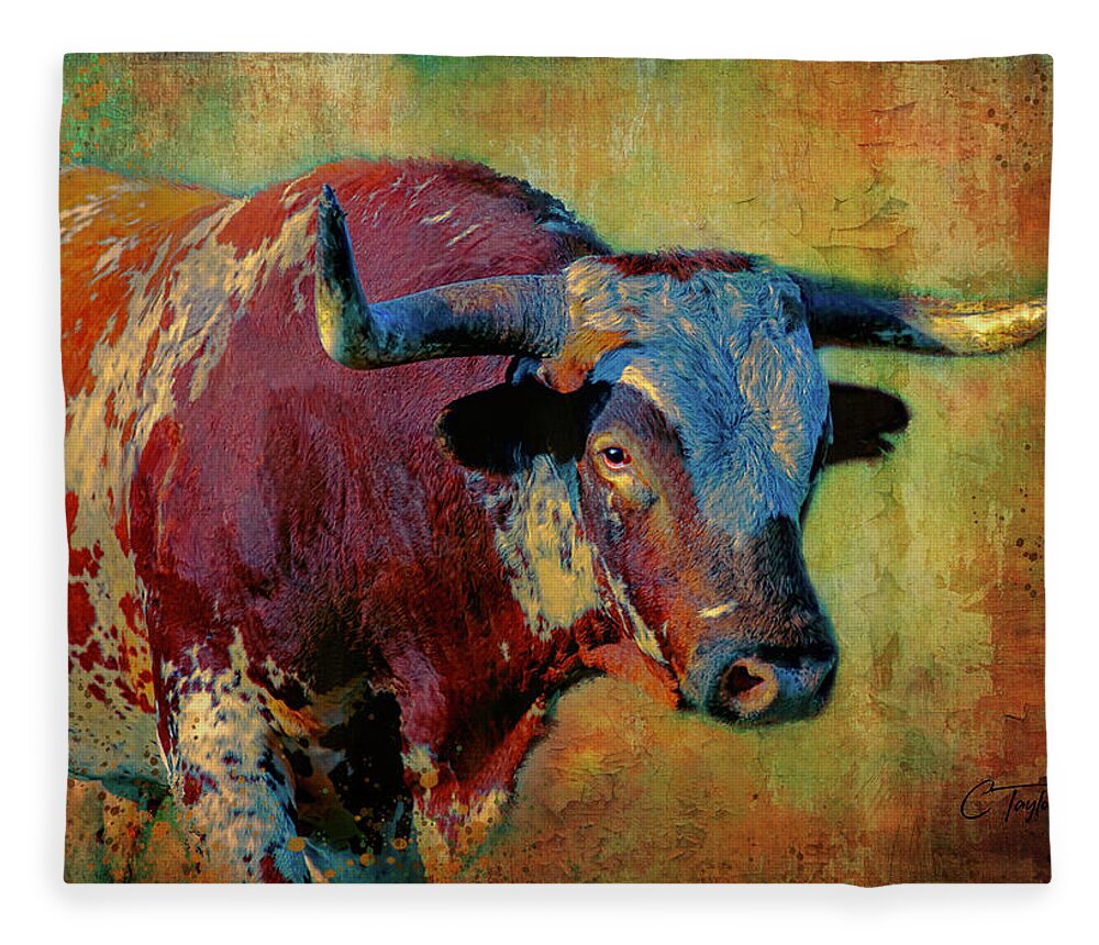 Texas Longhorns Fleece Blanket featuring the digital art Hook 'Em 2 by Colleen Taylor