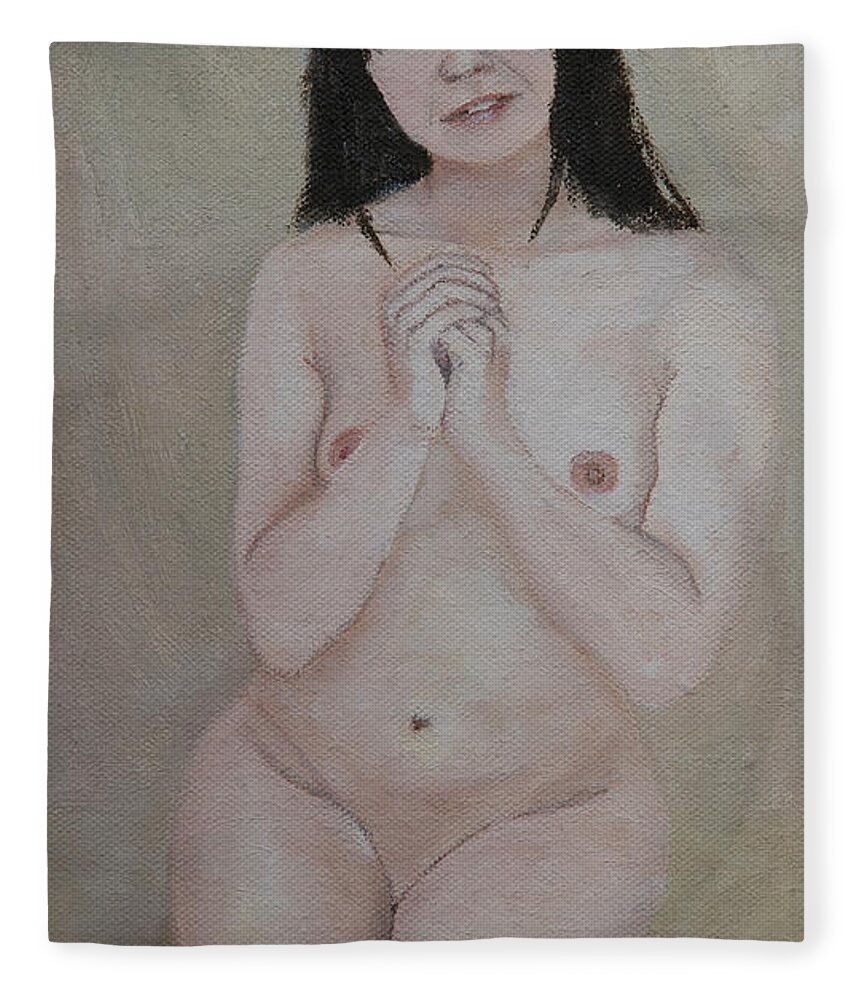 Nude Fleece Blanket featuring the painting Hopeful Thought by Masami IIDA