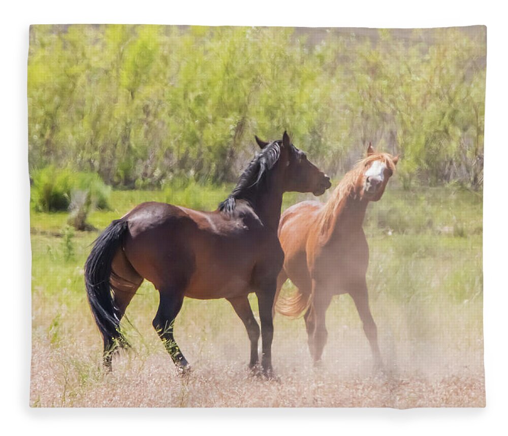 Nevada Fleece Blanket featuring the photograph Horse Fight by Marc Crumpler