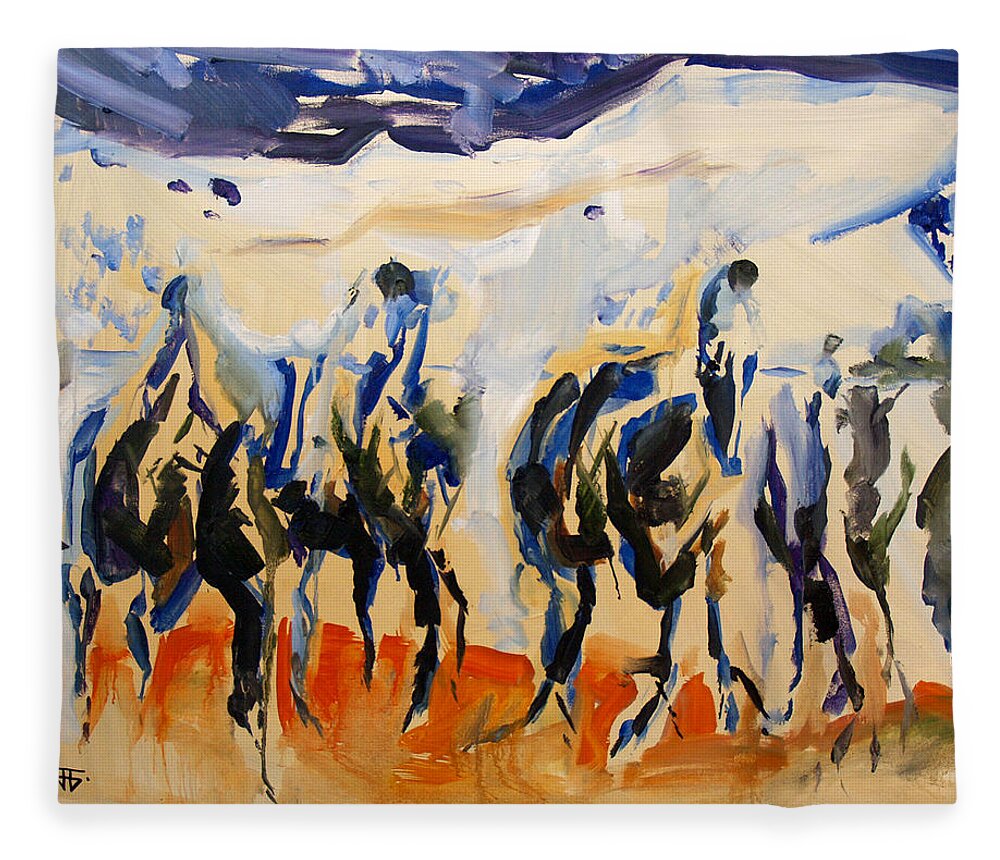  Fleece Blanket featuring the painting Horse Mountains by John Gholson