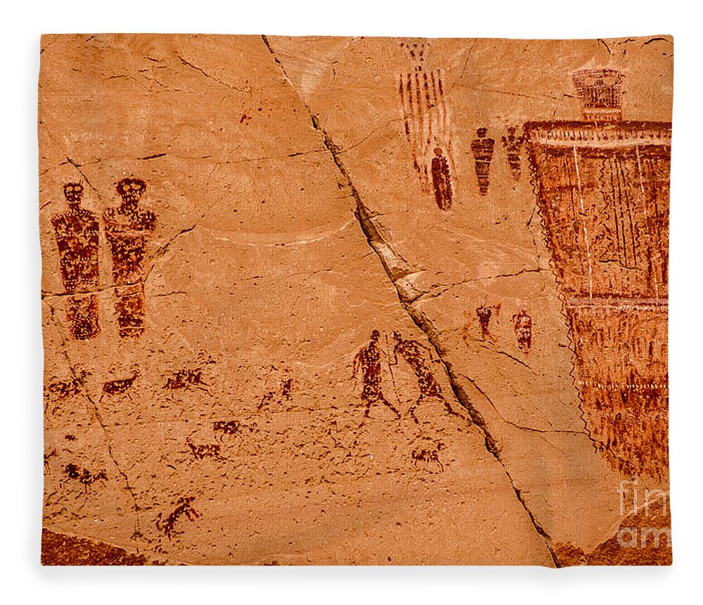 Horseshoe Canyon Fleece Blanket featuring the photograph Horseshoe Canyon Great Gallery Group 1 Pictographs by Gary Whitton