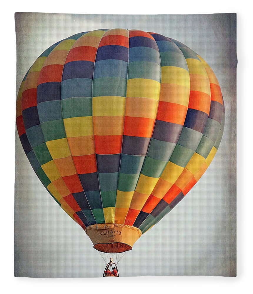 Hot Air Balloon Fleece Blanket featuring the photograph Hot Air Balloon Textured by Deborah Penland