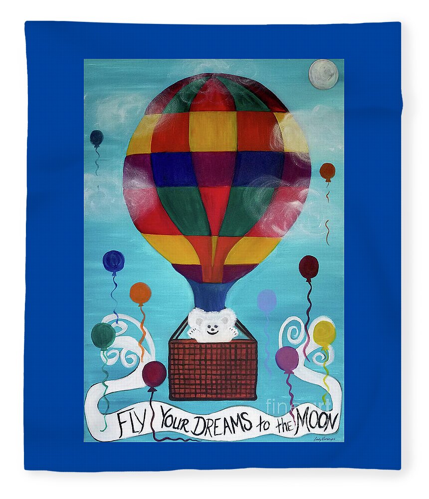 Hot Air Balloon Fleece Blanket featuring the painting Hot Bear Balloon by Artist Linda Marie