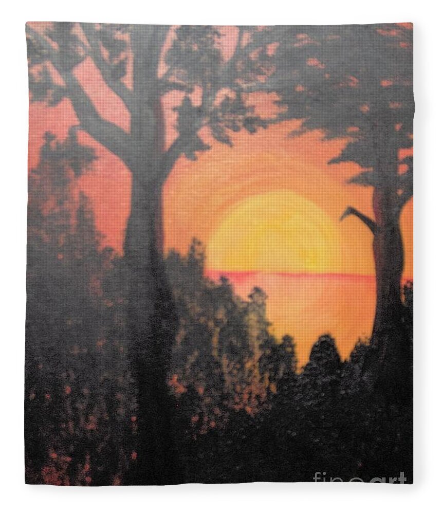 Landscape Sunset Tropical Orange Fleece Blanket featuring the painting Hot by Saundra Johnson