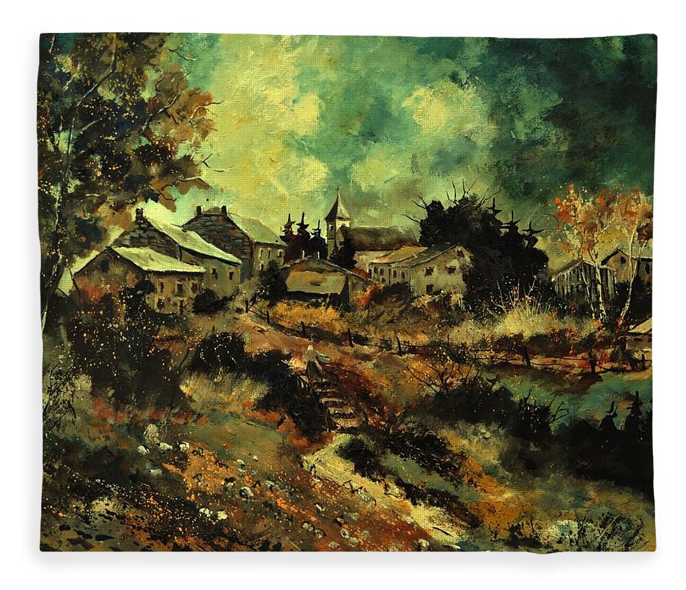 Landscape Fleece Blanket featuring the painting Houdremont by Pol Ledent
