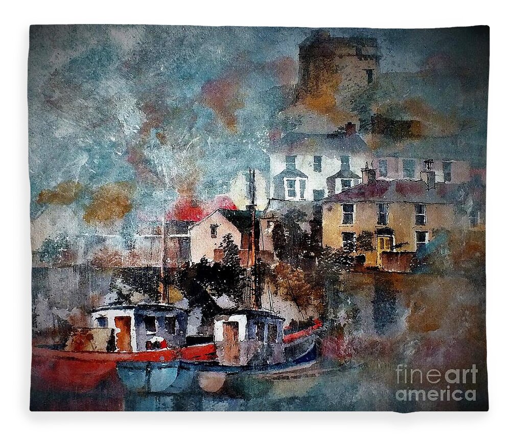  Fleece Blanket featuring the painting Howth mist, Dublin...dscf8387 by Val Byrne