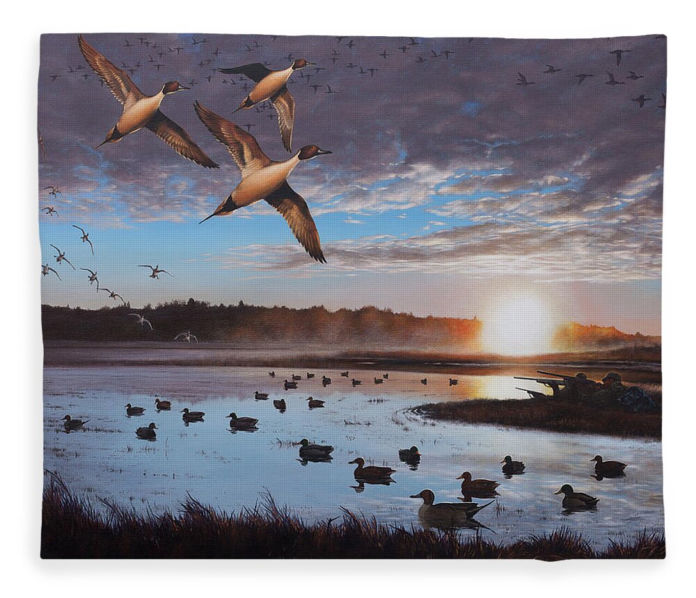 Duck Hunting Fleece Blanket featuring the painting Humphrey Farm Pintails by Glenn Pollard