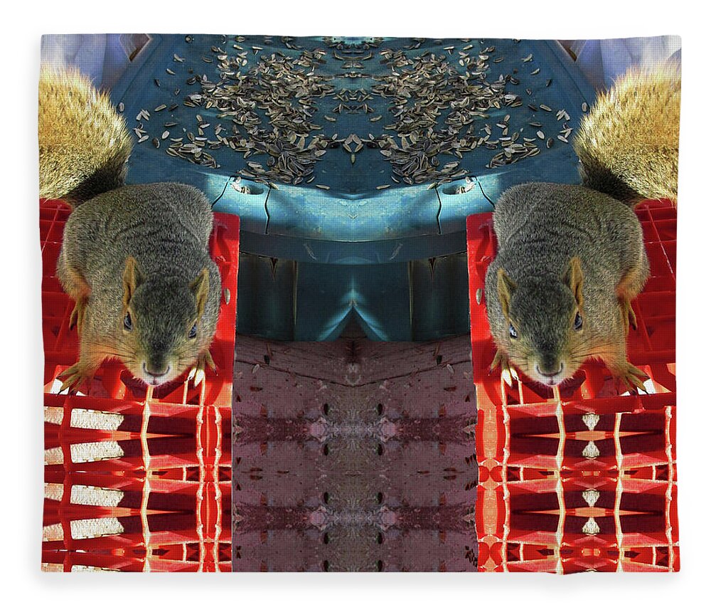 Squirrels Fleece Blanket featuring the digital art Hungry Squirrels Demanding Sunflower Seeds by Julia L Wright