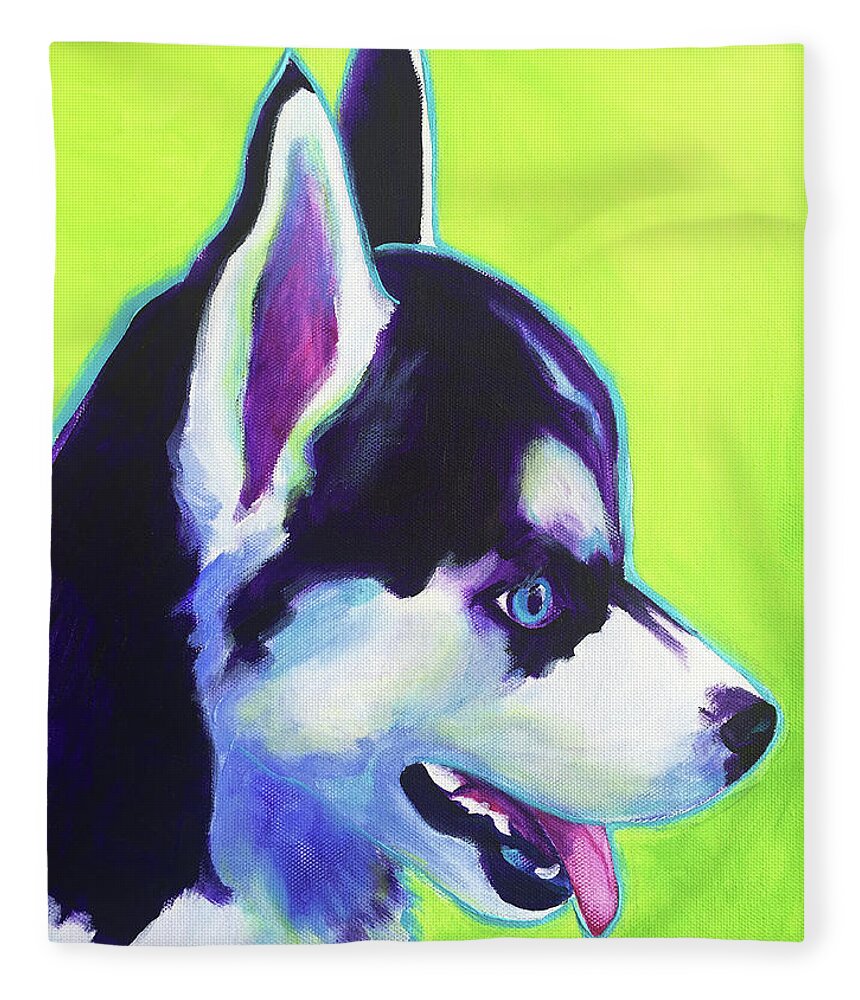 Pet Fleece Blanket featuring the painting Husky - Puppy by Dawg Painter