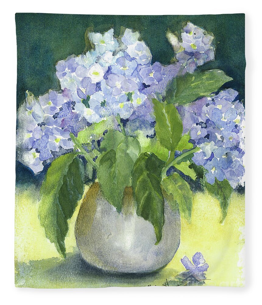  Fleece Blanket featuring the painting Hydrangeas in the Light by Maria Hunt