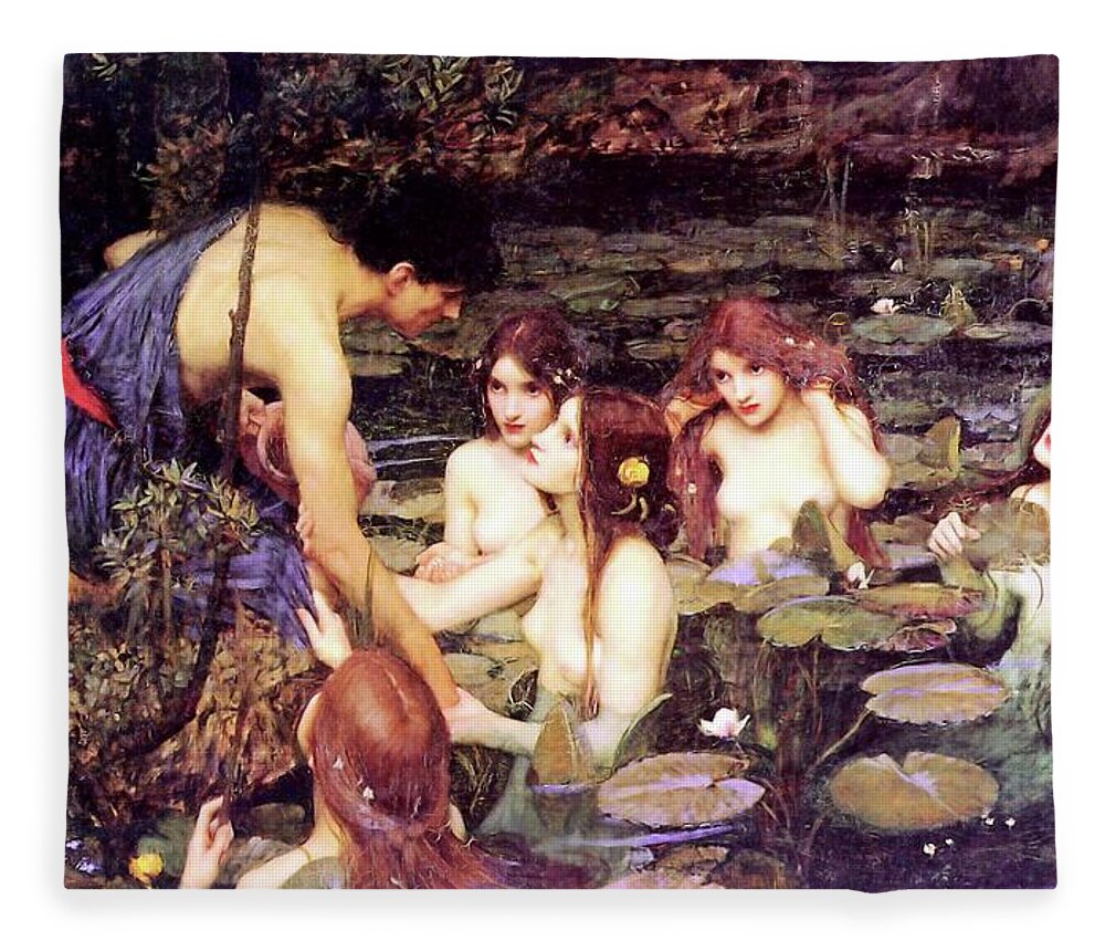 Hylas And The Nymphs Fleece Blanket featuring the painting Hylas and the Nymphs by John William Waterhouse