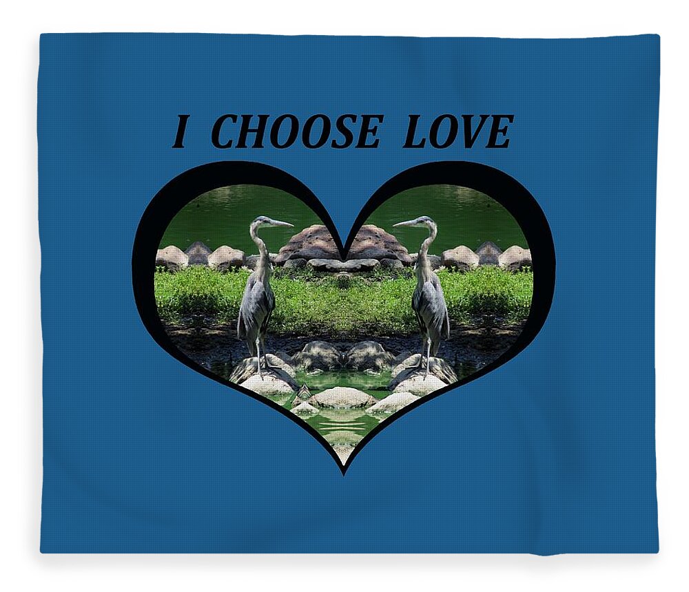 Love Fleece Blanket featuring the digital art I Chose Love With a Heart Framing Blue Herons by Julia L Wright