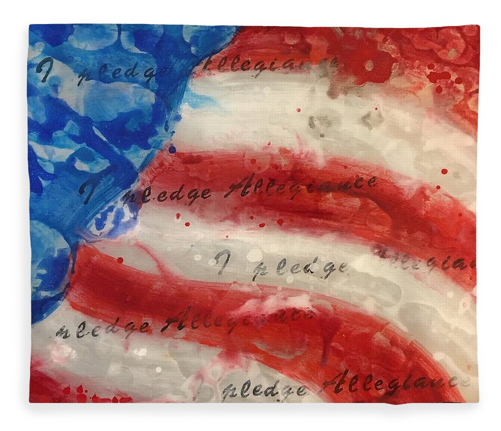 American Flag Fleece Blanket featuring the mixed media I Pledge Allegiance by Melissa Torres
