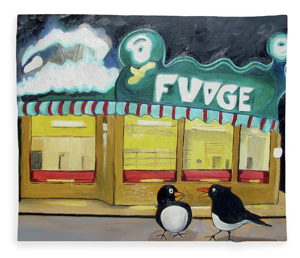 Figurative Abstraction Fleece Blanket featuring the painting I Said Flounder not Fudge by Patricia Arroyo