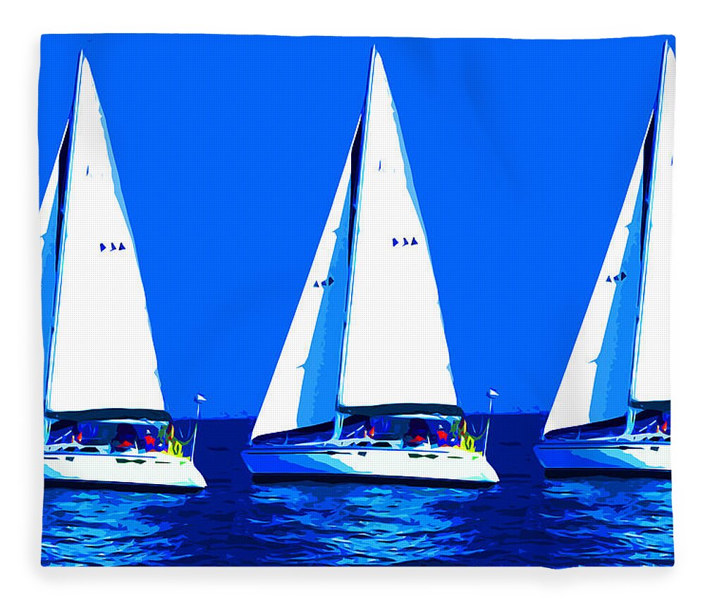Boats Fleece Blanket featuring the painting I Saw Three Ships A'Sailing by CHAZ Daugherty