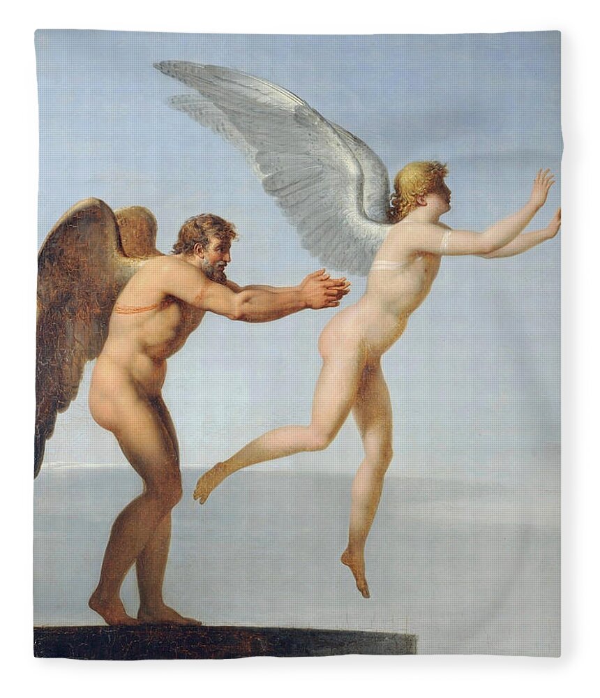 Charles Paul Landon Fleece Blanket featuring the painting Icarus and Daedalus by Charles Paul Landon