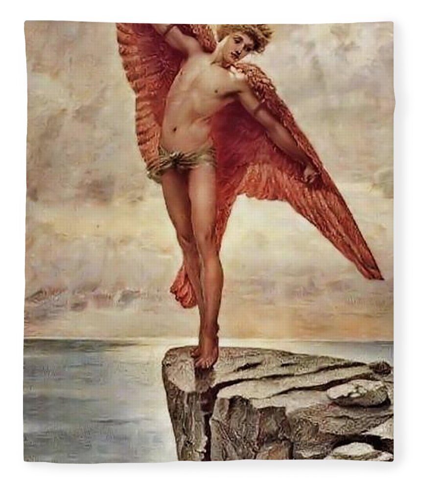 William Blake Richmond Fleece Blanket featuring the painting Icarus by Richmond by William Blake Richmond