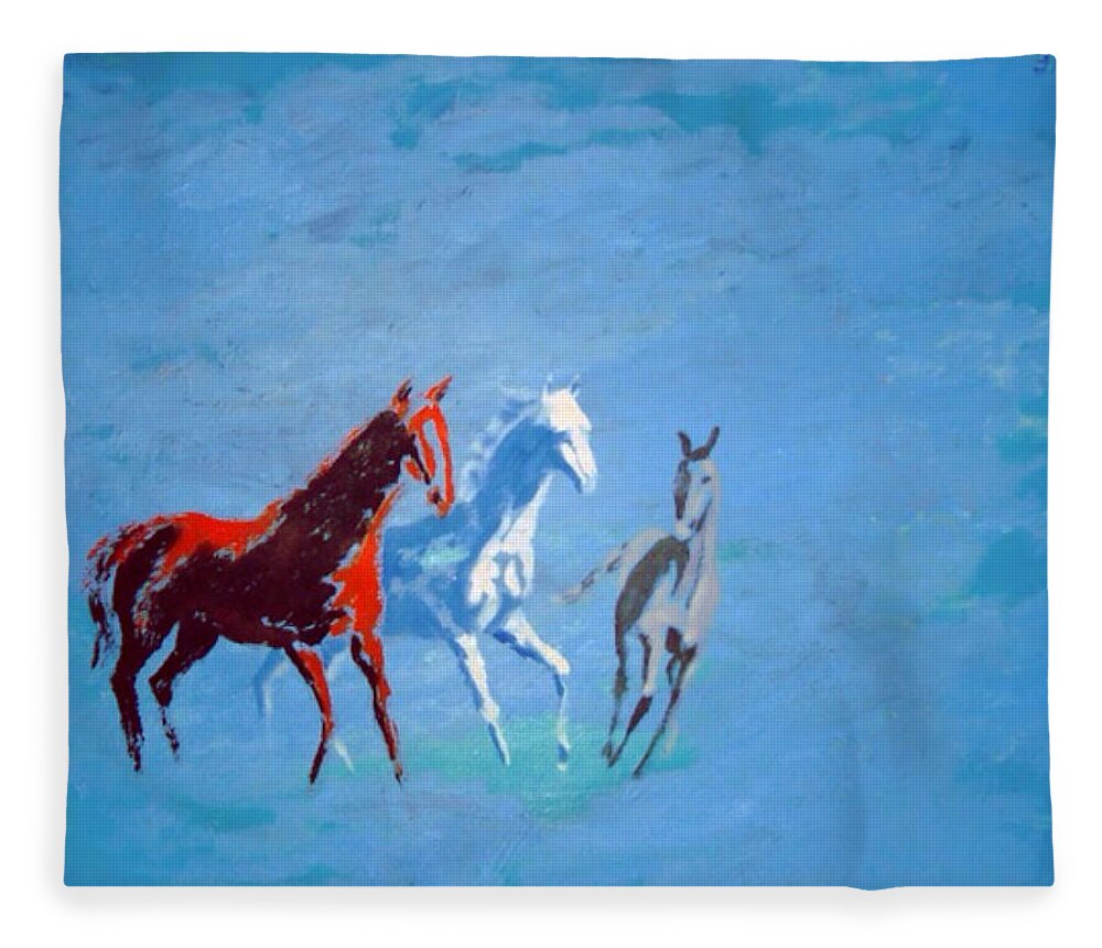 Horses Fleece Blanket featuring the painting Il futuro ci viene incontro by Enrico Garff
