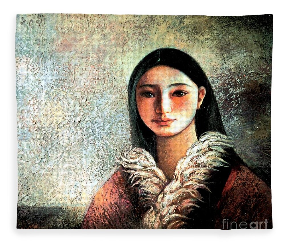Portrait Fleece Blanket featuring the painting Image of Tibet II by Shijun Munns