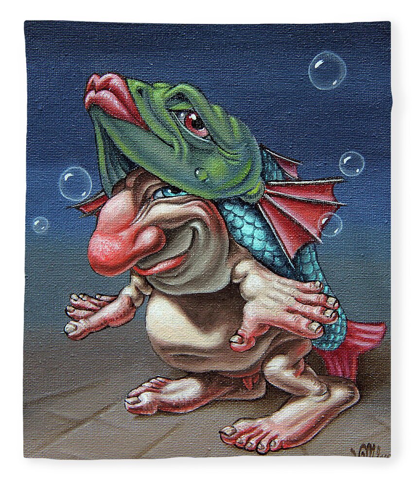 Painting Fleece Blanket featuring the painting In a Fish Suit. by Victor Molev