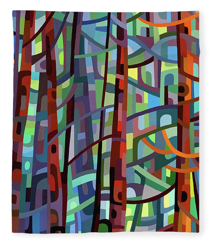  Fleece Blanket featuring the painting In a Pine Forest - crop by Mandy Budan