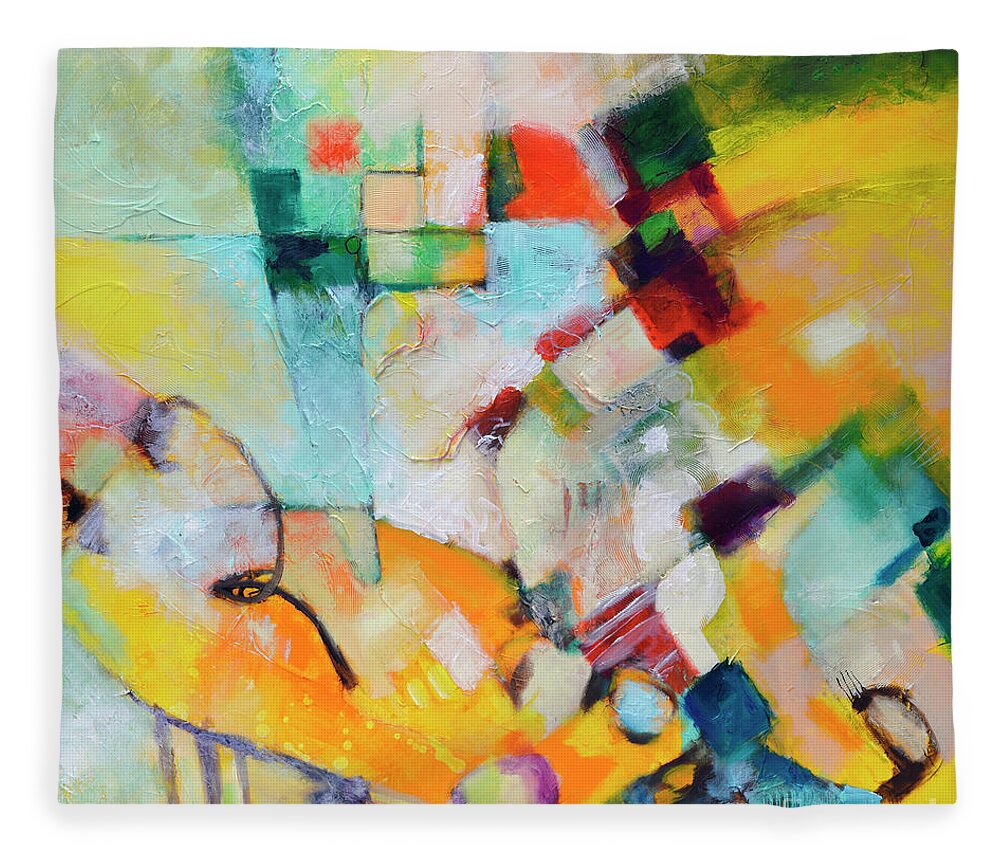 Abstract Fleece Blanket featuring the painting In and Out by Sally Trace
