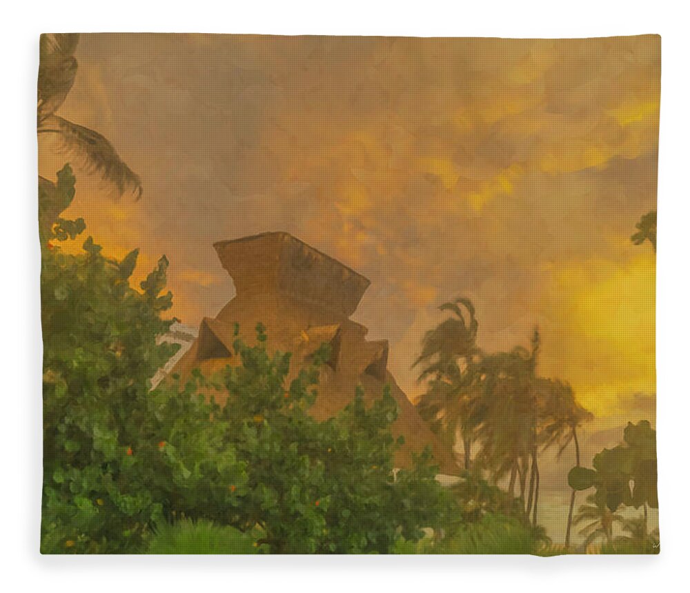 Sinset Fleece Blanket featuring the painting Incoming Storm on Playa Diamante Acapulco by Bill McEntee