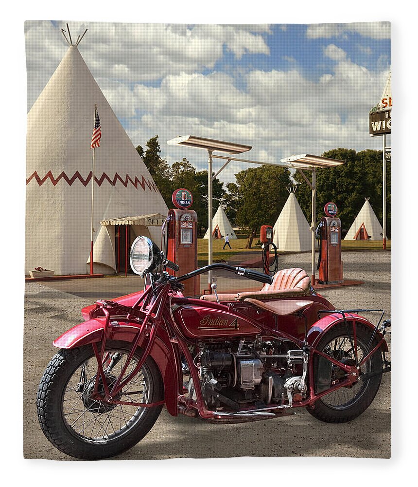 Indian Motorcycle Fleece Blanket featuring the photograph Indian 4 Motorcycle with sidecar by Mike McGlothlen