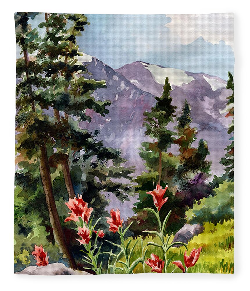 Colorado Art Fleece Blanket featuring the painting Indian Paintbrush by Anne Gifford