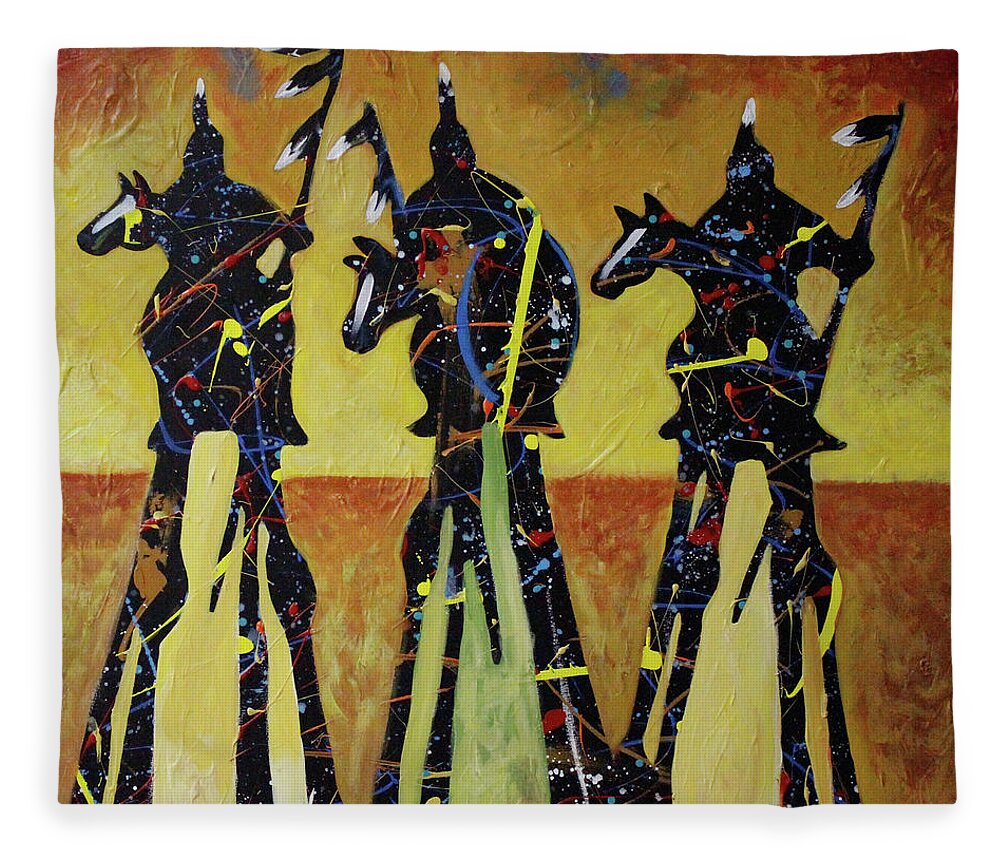 Indian Fleece Blanket featuring the painting Indian Sundown by Lance Headlee